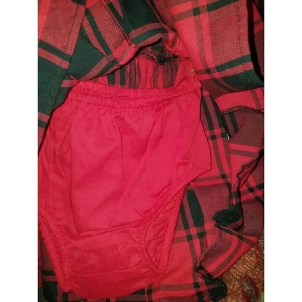 The Childrens Place Christmas Dress 6-9 Mo Buffalo Plaid w Ruffles Diaper Cover - Picture 4 of 4
